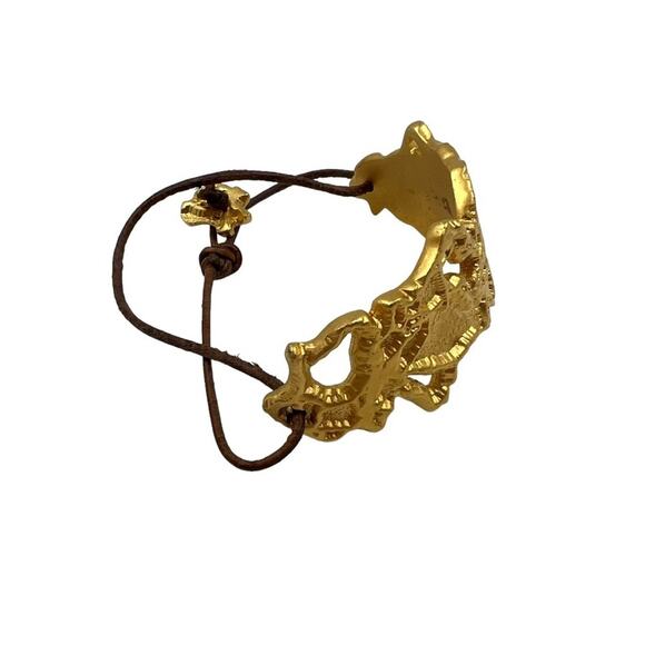 Boutique Boho Handmade Chunky Gold Foil Nugget Leather Statement Bracelet - Picture 6 of 9